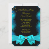 Foto: Blauwgroen Blue Feathers Bow Gold Birthday P Kaart (Achterkant)