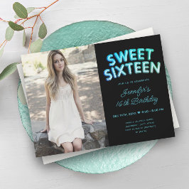 Foto Blauwgroen Turquoise zwarte ballonnen Sweet 1 Kaart