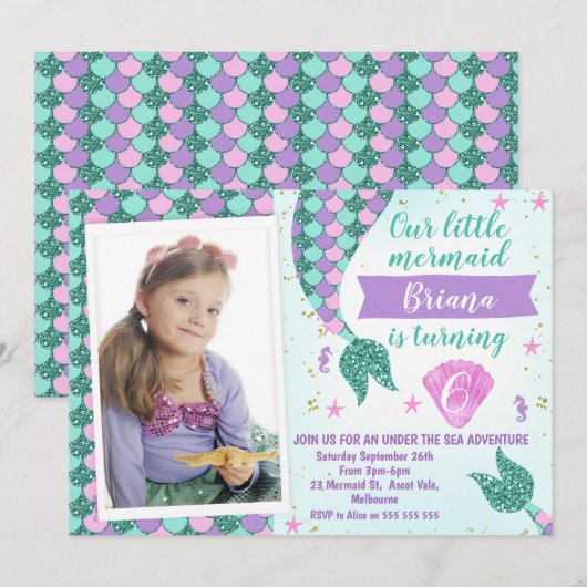 Foto Blauwgroen zeemeermin Staart Verjaardagsuitno Kaart (Voorkant / Achterkant)