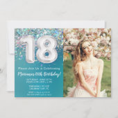 Foto Blauwgroen Zilveren Glitter 18e Verjaardag Kaart (Voorkant)