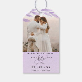 Foto, Bleke Paarse bladeren Bruiloft Save the Date Cadeaulabel
