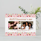 Foto Bloed Pattern Galentine Day Friends 2 Folie Feestdagenkaart (Staand Voorkant)