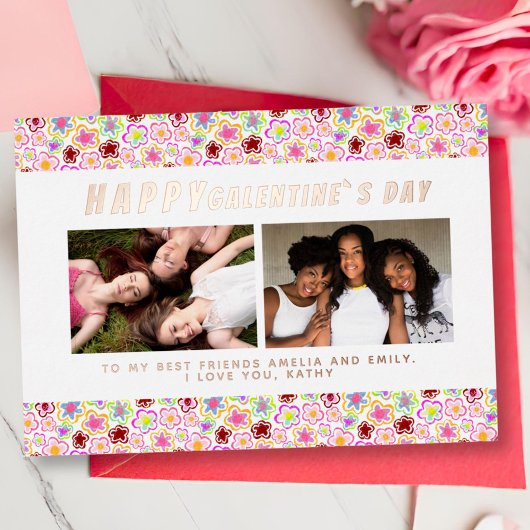 Foto Bloed Pattern Galentine Day Friends 2 Folie Feestdagenkaart