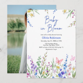 Foto bloem lente baby in bloei baby shower  kaart