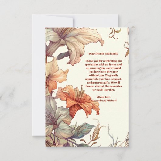 Foto  Bloemen Art Nouveau Bruiloft Bedankkaart (Achterkant)