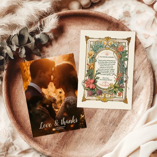 Foto Bloemen Art Nouveau Bruiloft Bedankkaart