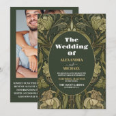 Foto  Bloemen Art Nouveau Bruiloft Kaart (Voorkant / Achterkant)