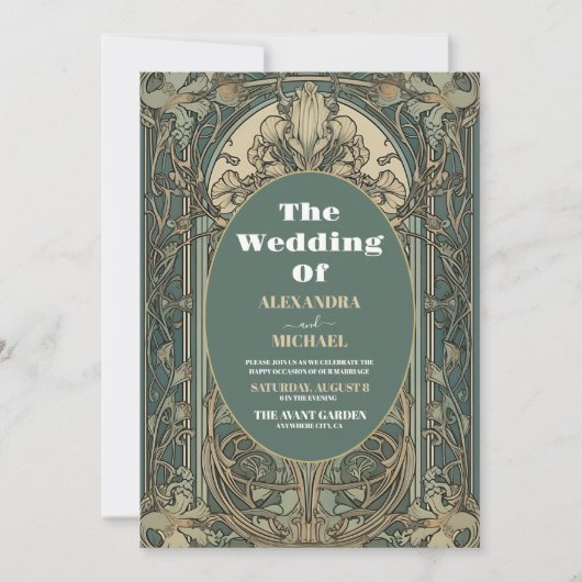 Foto  Bloemen Art Nouveau Bruiloft Kaart (Voorkant)