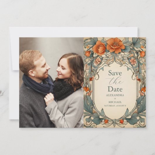 Foto  Bloemen Art Nouveau Bruiloft Save The Date (Voorkant)
