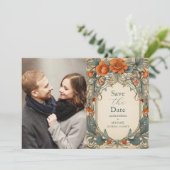 Foto  Bloemen Art Nouveau Bruiloft Save The Date (Staand voorkant)
