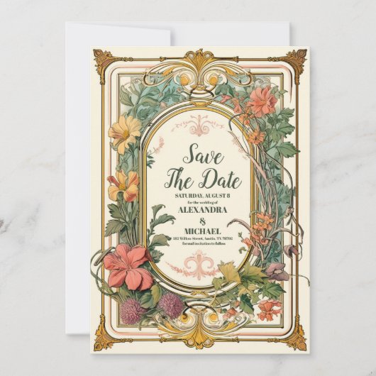 Foto  Bloemen Art Nouveau Bruiloft Save The Date (Voorkant)