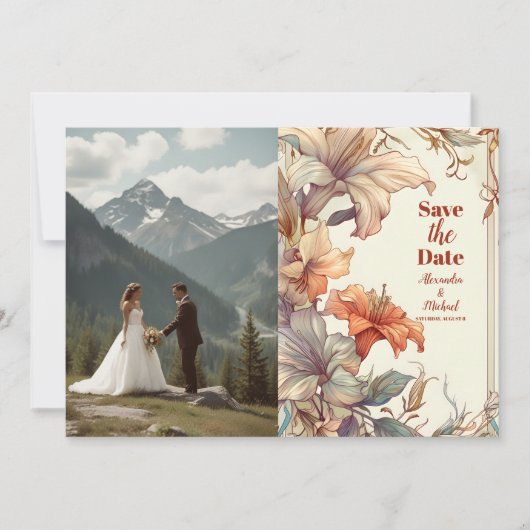 Foto Bloemen Art Nouveau Bruiloft Save The Date (Voorkant)