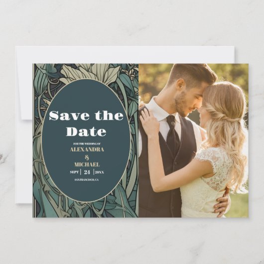 Foto  Bloemen Art Nouveau Bruiloft Save The Date (Voorkant)
