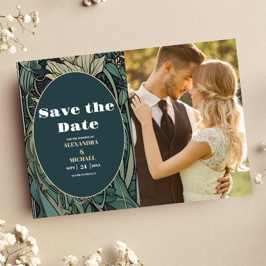 Foto  Bloemen Art Nouveau Bruiloft Save The Date