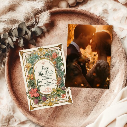 Foto  Bloemen Art Nouveau Bruiloft Save The Date