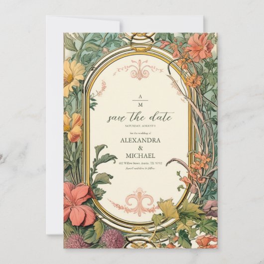 Foto  Bloemen Art Nouveau Bruiloft Save The Date (Voorkant)