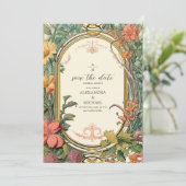 Foto  Bloemen Art Nouveau Bruiloft Save The Date (Staand voorkant)