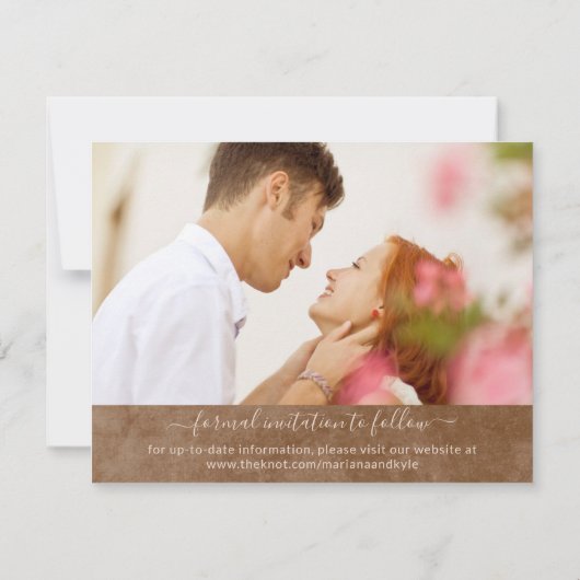 Foto Bloemen Beige Goudbruin Save the Date Aankondiging (Achterkant)
