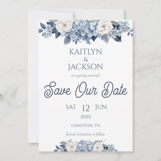 Foto Bloemen Blauw Hydrangea Huwelijk Save The Dat Kaart (Voorkant)