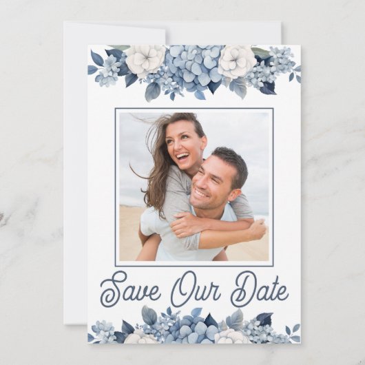 Foto Bloemen Blauw Hydrangea Huwelijk Save The Dat Kaart (Achterkant)