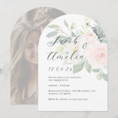 Foto Bloemen Blush Modern Arch Engagement Party Kaart (Voorkant / Achterkant)