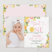 Foto Bloemen Citrus Ze is een lief een 1e verjaard Kaart (Voorkant / Achterkant)