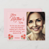  Foto & Bloemen Decor – Pastel Roze Feestdagenkaart (Voorkant / Achterkant)