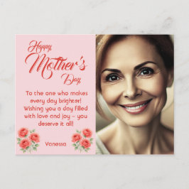  Foto & Bloemen Decor – Pastel Roze Feestdagenkaart