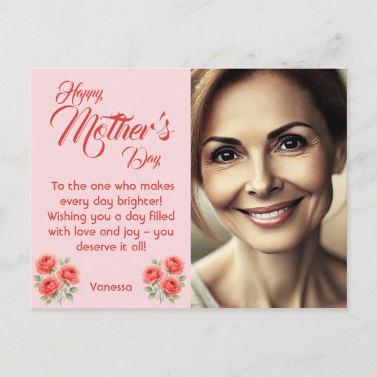  Foto & Bloemen Decor – Pastel Roze Feestdagenkaart (Voorkant)