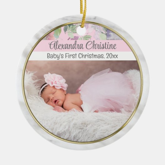 Foto Bloemen Dubbelzijdig 2 Afbeelding Baby First Keramisch Ornament (Voorkant)