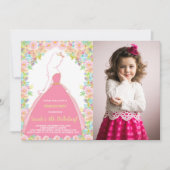 Foto Bloemen Glitter Roze Prinses Verjaardag Kaart (Voorkant)