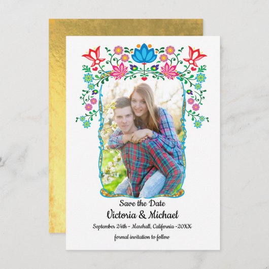 Foto Bloemen Mexicaanse Fiesta Save the date Kaart (Voorkant / Achterkant)