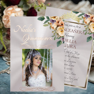 Foto & Bloemen - Parel Quinceanera Folie Uitnodiging