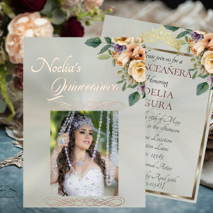 Foto & Bloemen - Sage Quinceanera Folie Uitnodiging