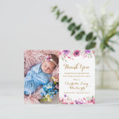 Foto Bloemen Script Dank u geboorte aankondiging (Staand voorkant)