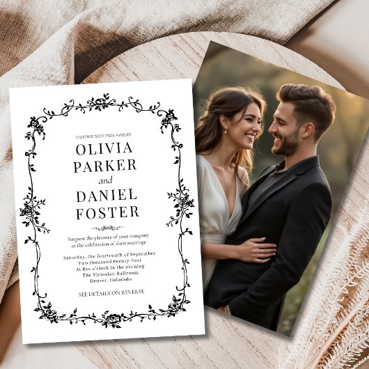 Foto Bloemen Victoriaans Frans Zwart Wit Trouwen Kaart