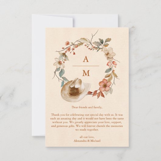 Foto Bloemen Western Crest Monogram Bruiloft Bedankkaart (Achterkant)