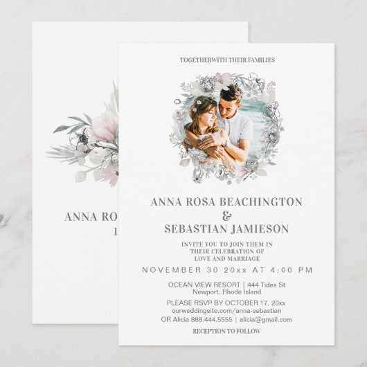 *~* FOTO Bloemenkrans AR16 RSVP Trouw Uitnodiging (Voorkant / Achterkant)