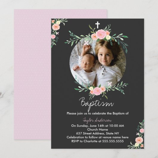  foto Bloemenkrans doop uitnodiging (Voorkant / Achterkant)
