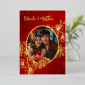 Foto Bloemenlijn Kunst Chinese bruiloft Folie Uitnodiging (Staand Voorkant)