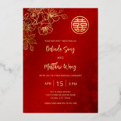 Foto Bloemenlijn Kunst Chinese bruiloft Folie Uitnodiging (Achterkant)