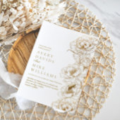 Foto Bloemenpioenen wit gouden elegante bruiloft Kaart