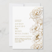 Foto Bloemenpioenen wit gouden elegante bruiloft Kaart (Voorkant)