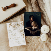 Foto Bloemenpioenen wit gouden elegante bruiloft Save The Date