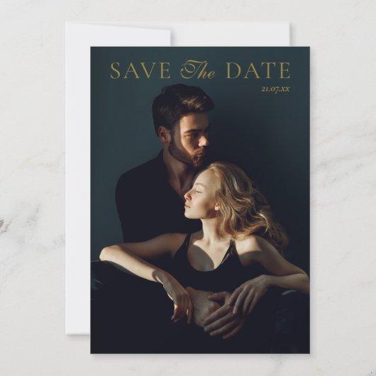 Foto Bloemenpioenen wit gouden elegante bruiloft Save The Date (Achterkant)
