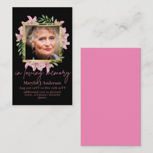 Foto bloemige gebedskaart herdenkingsviering  Leve Visitekaartje (Voorkant / Achterkant)