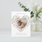 Foto Bloemrijke Hart Elegant Baby shower Dank u Briefkaart (Staand voorkant)