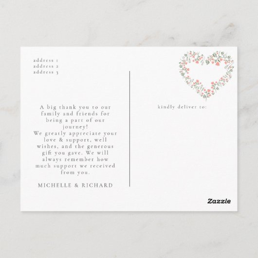 Foto Bloemrijke Hart Elegant Baby shower Dank u Briefkaart (Achterkant)