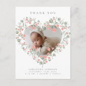 Foto Bloemrijke Hart Elegant Baby shower Dank u Briefkaart (Voorkant)