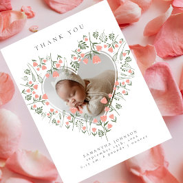 Foto Bloemrijke Hart Elegant Baby shower Dank u Briefkaart